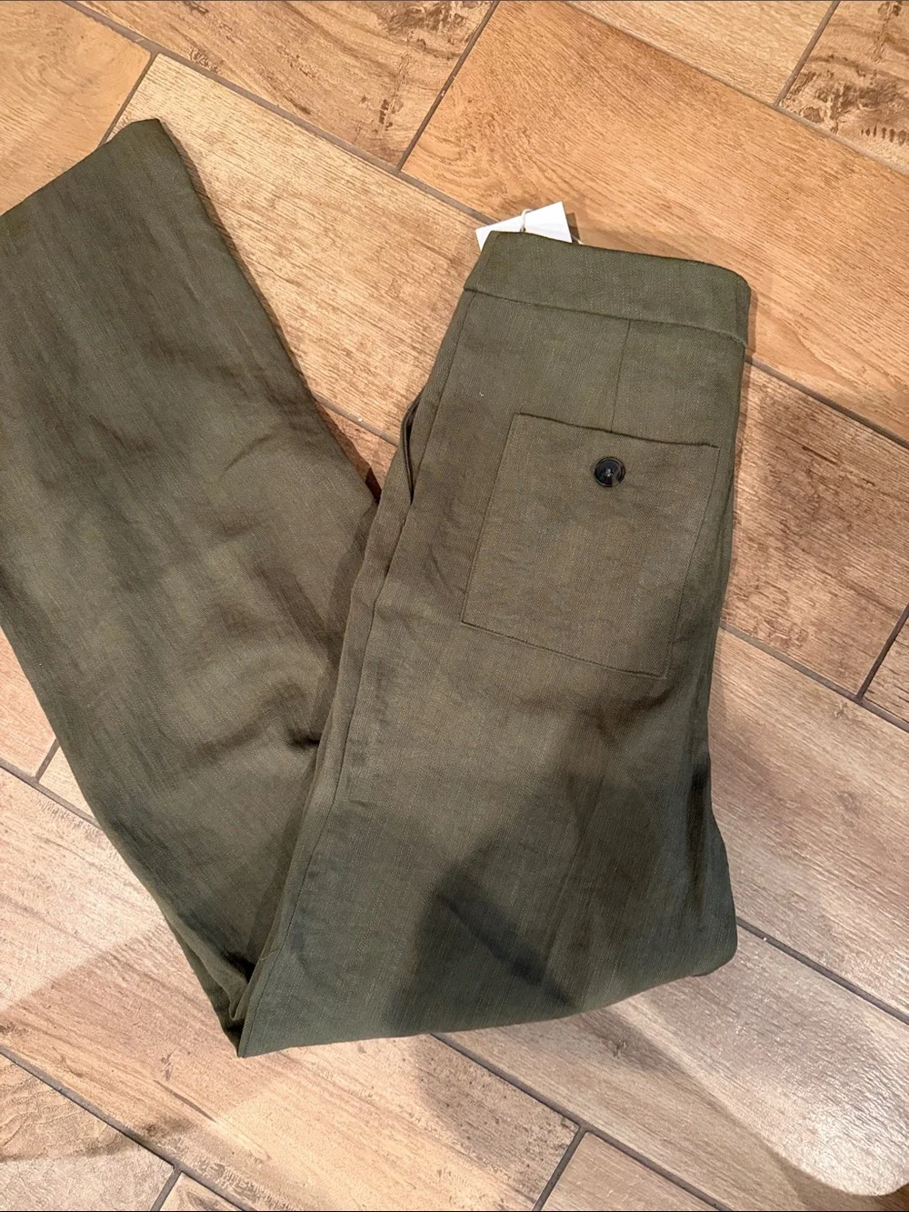 ZARA linen wide-Leg Olive Green Women's Trousers